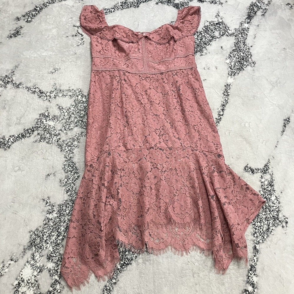 City Chic‎ Lace Dress Pink Asymmetrical Hem Flutter Sleeve Womens Sz Plus L 20